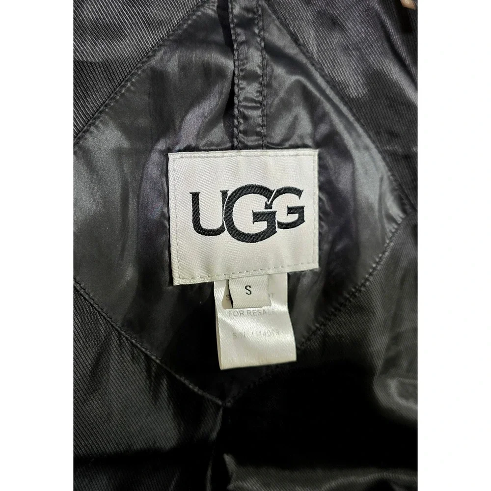 UGG Puffer Jacket Womens S Black Faux Fur Hooded Parka Quilted Zip‎